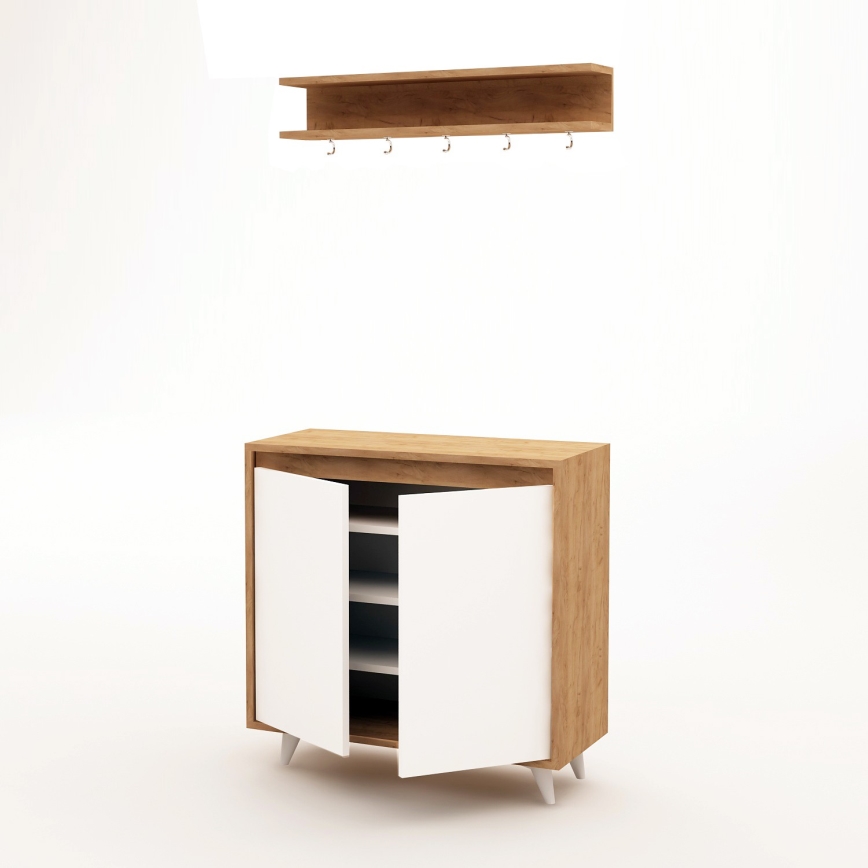 Wandhanger OBSOYO 15x80 cm + schoenenkast 100x80 cm bruin/wit