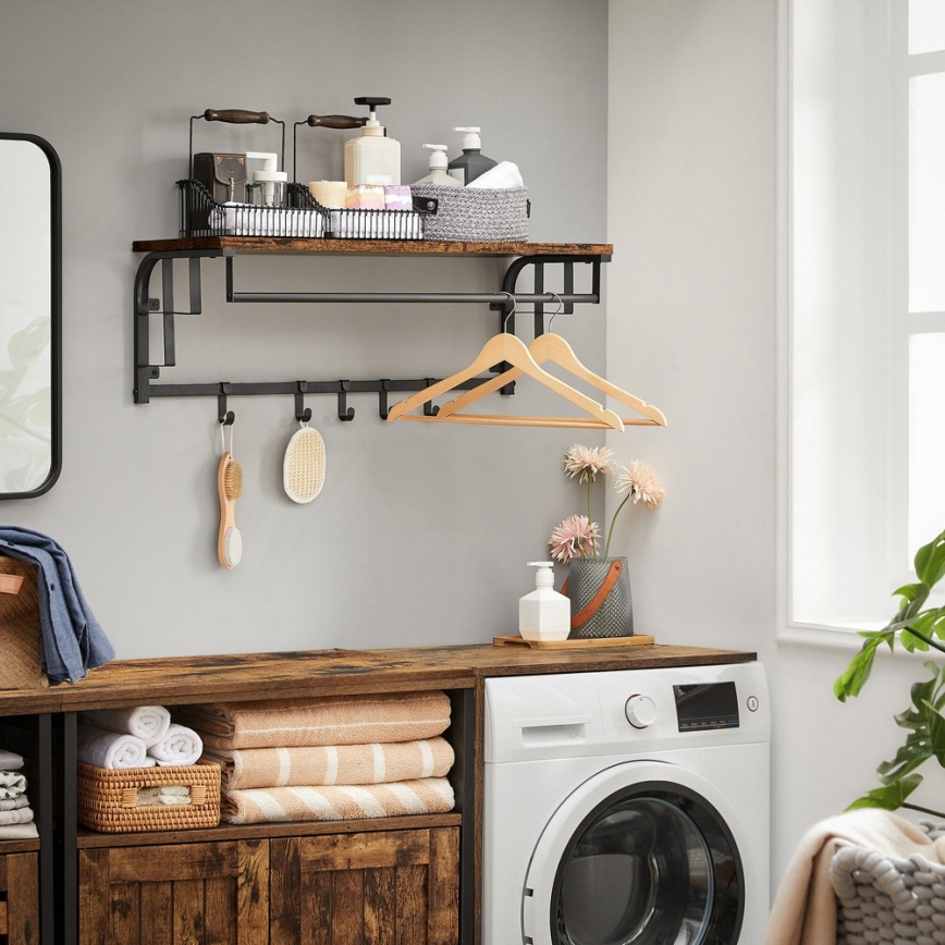 Wandkapstok met plank NATE bruin/zwart