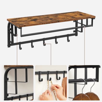 Wandkapstok met plank NATE bruin/zwart