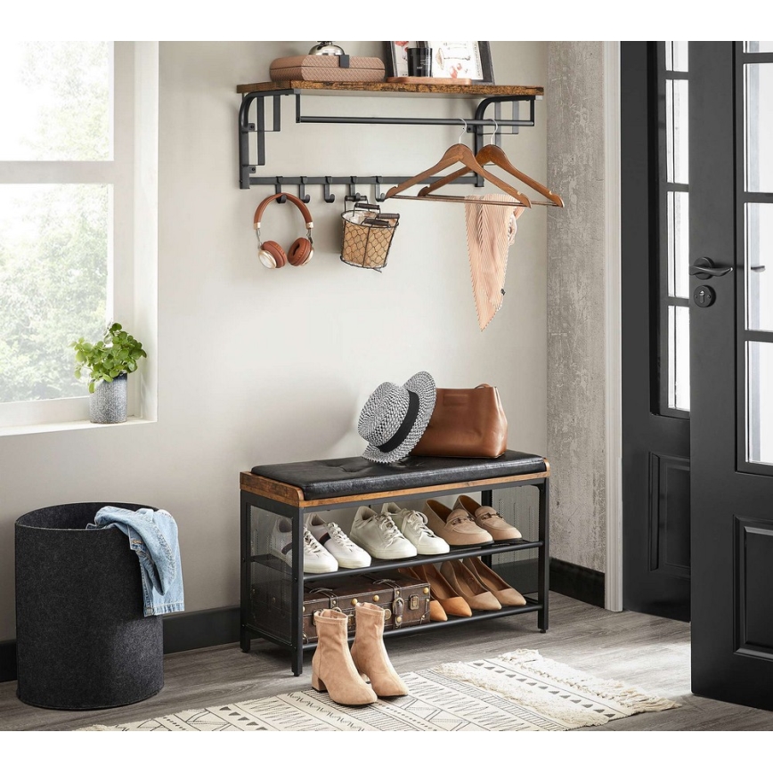 Wandkapstok met plank NATE bruin/zwart