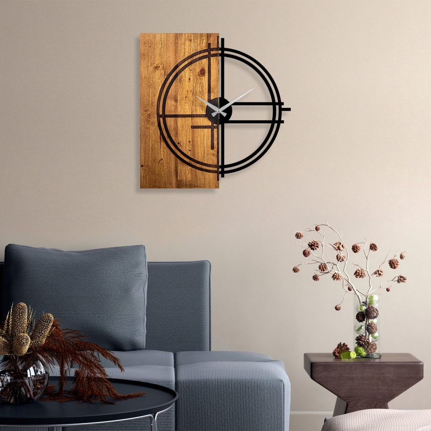 Wandklok 58x56 cm 1xAA hout/metaal