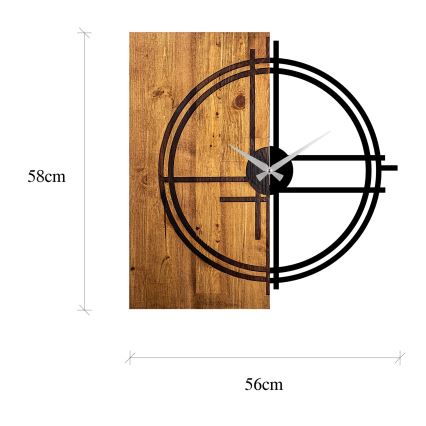 Wandklok 58x56 cm 1xAA hout/metaal