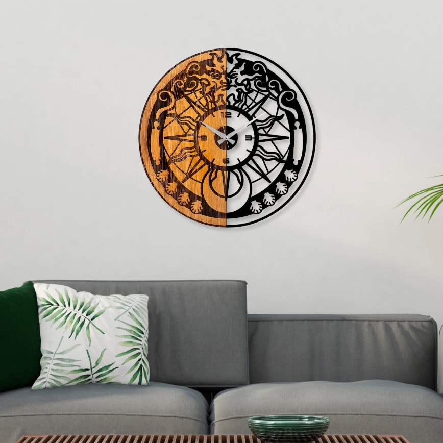 Wandklok d. 56 cm 1xAA hout/metaal ​