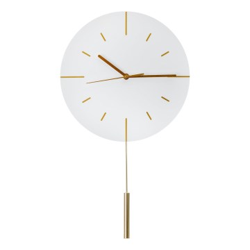 Wandklok met slinger, Ø 30 cm, 1xAA, wit/goud