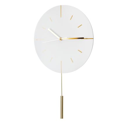 Wandklok met slinger, Ø 30 cm, 1xAA, wit/goud