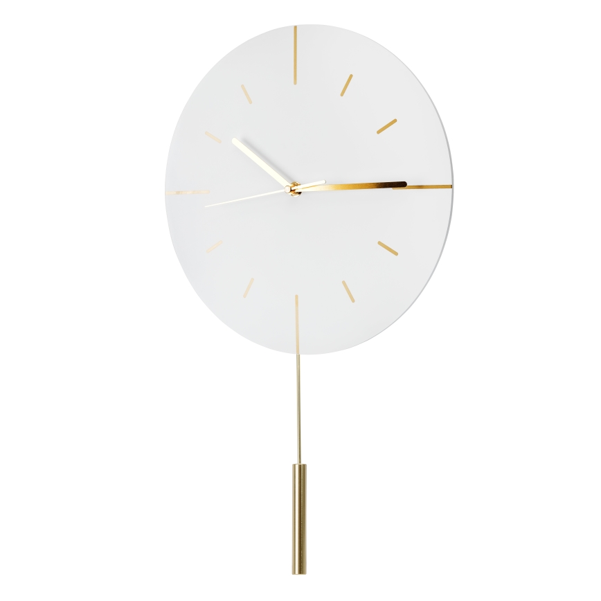 Wandklok met slinger, Ø 30 cm, 1xAA, wit/goud