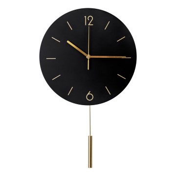 Wandklok met slinger, Ø 30 cm, 1xAA, zwart/goud