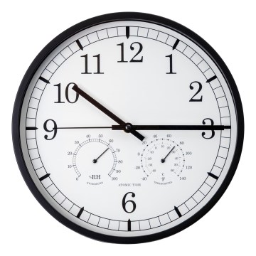 Wandklok met thermometer en hygrometer, Ø 30 cm, 1xAA, zwart/wit