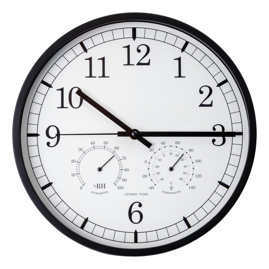 Wandklok met thermometer en vochtigheidsmeter diameter 30 cm 1xAA zwart/wit