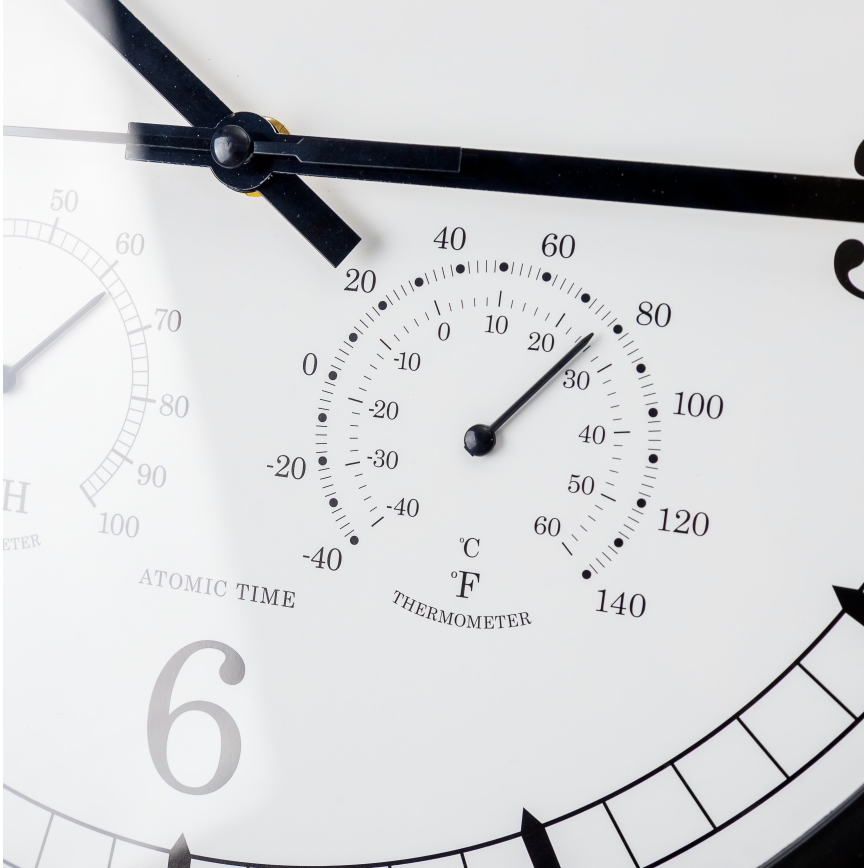 Wandklok met thermometer en vochtigheidsmeter diameter 30 cm 1xAA zwart/wit