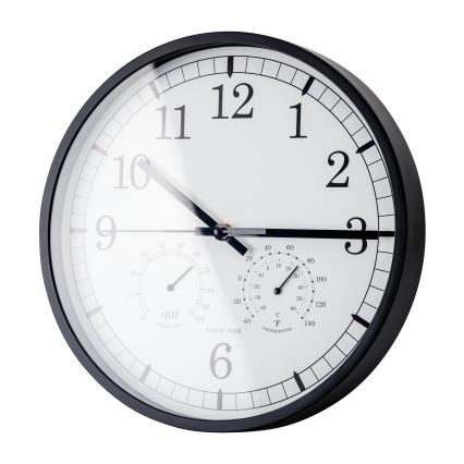 Wandklok met thermometer en vochtigheidsmeter diameter 30 cm 1xAA zwart/wit