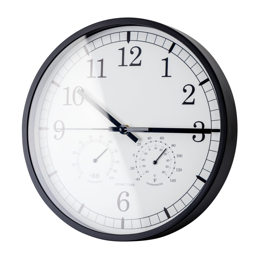 Wandklok met thermometer en vochtigheidsmeter diameter 30 cm 1xAA zwart/wit