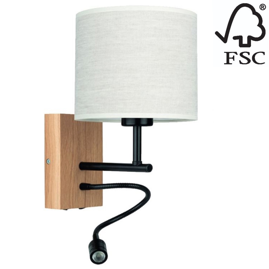 Wandlamp BOHO 1xE27/25W + LED/1W/230V eiken – FSC gecertificeerd