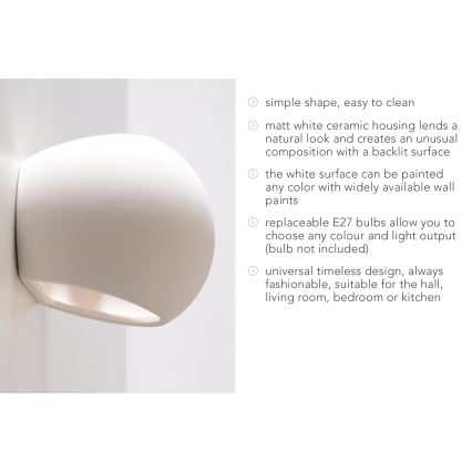 Wandlamp GLOBE 1xE27/60W/230V wit