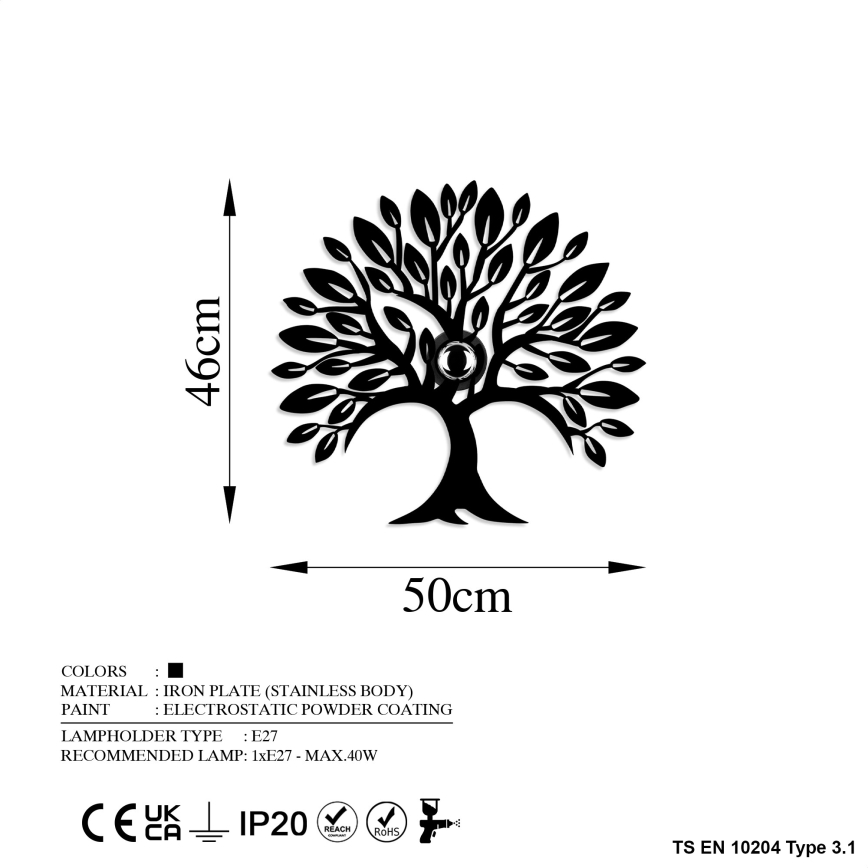 Wandlamp HEART TREE 1xE27/40W/230V zwart