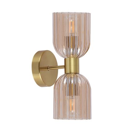 Wandlamp PIEGA 2xE14/10W/230V messing/rookbeige