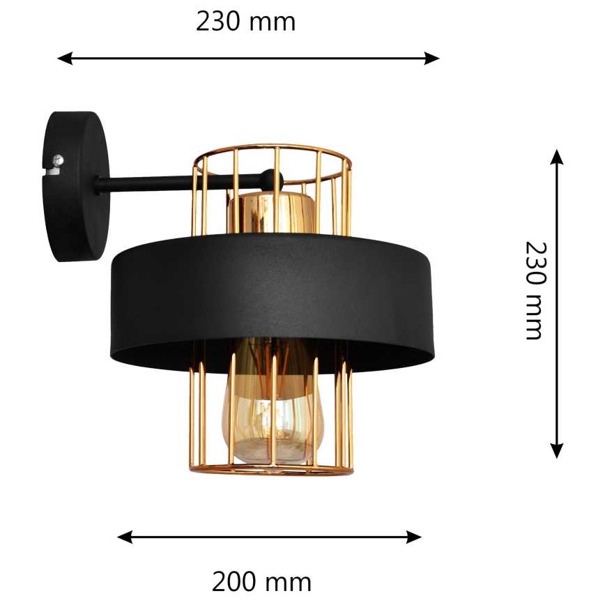 Wandlamp VOLTA 1xE27/15W/230V 23 cm zwart/gouden