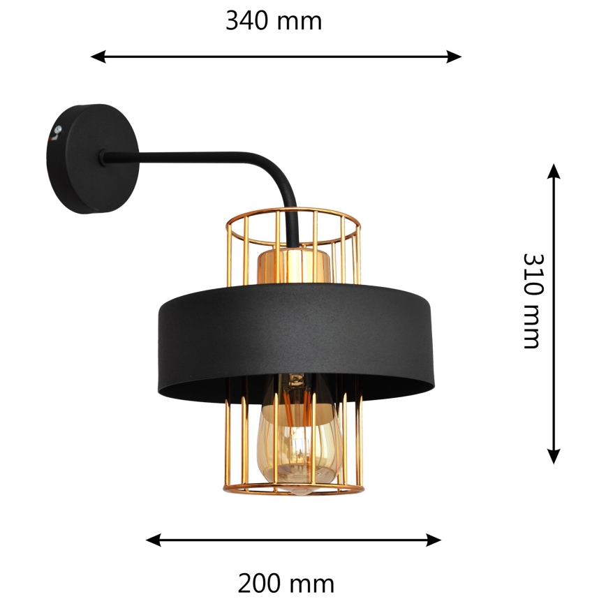 Wandlamp VOLTA 1xE27/15W/230V 34 cm zwart/gouden