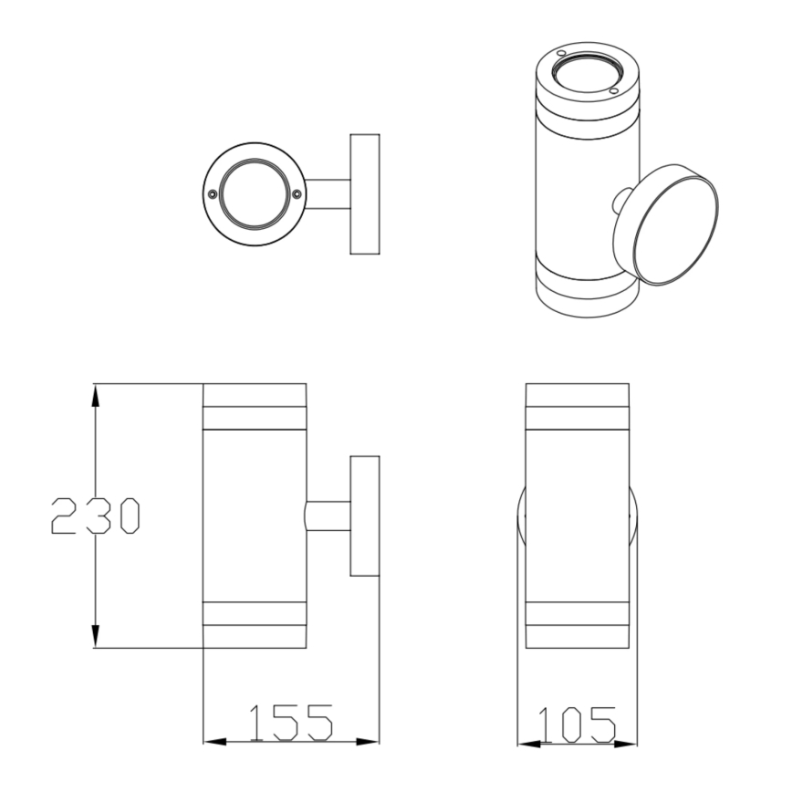 Wandlamp voor buiten RINO 2xGU10/12W/230V IP54 zwart