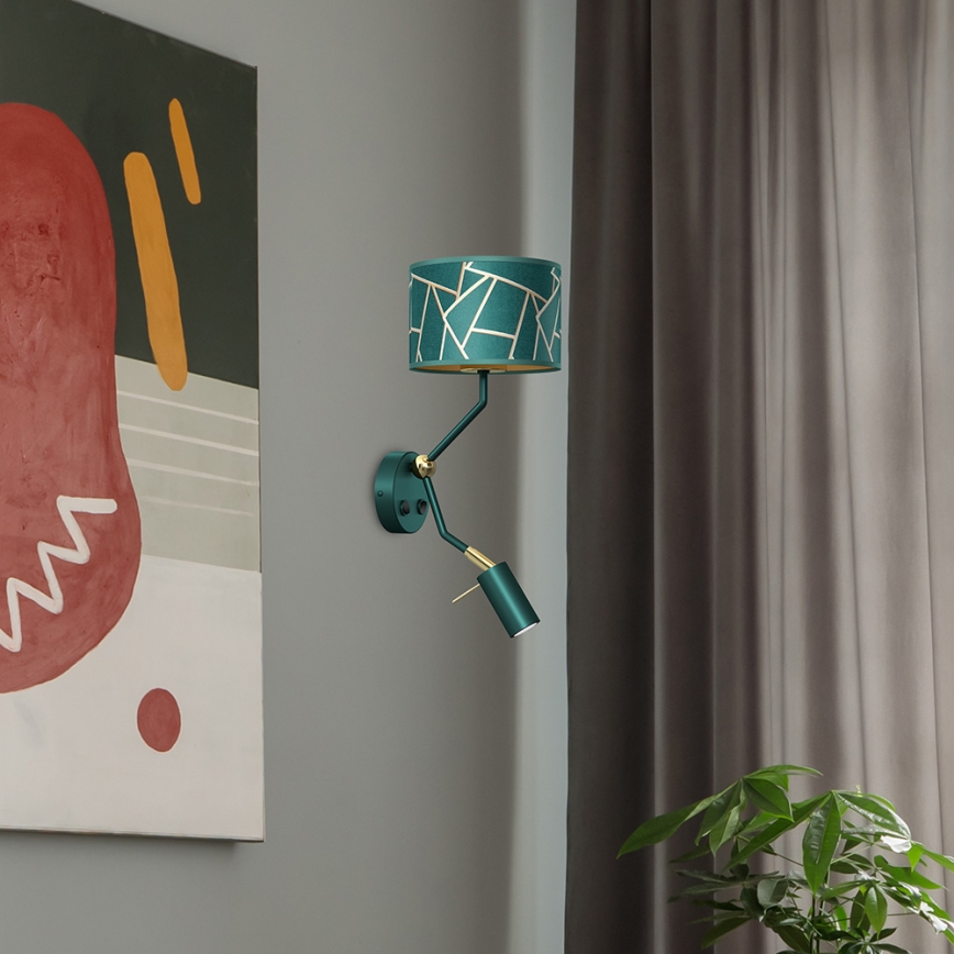 Wandlamp ZIGGY 1xE27/40W/230V + 1xGU10/MR11/7W groen/goud
