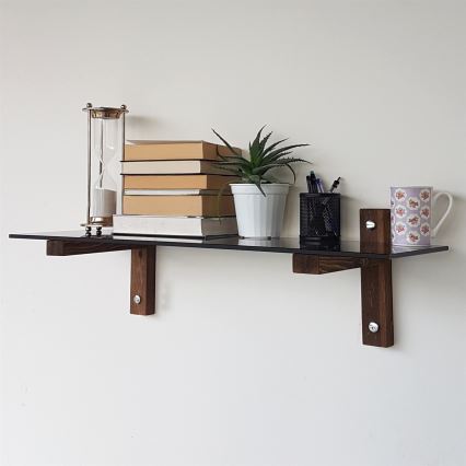 Wandplank 85x25 cm grenen/zwart