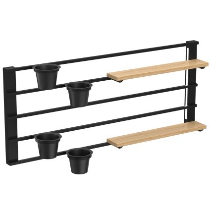 Wandplank met bloempotten en LED verlichting SHELF 50x118 cm zwart/beige/grenen