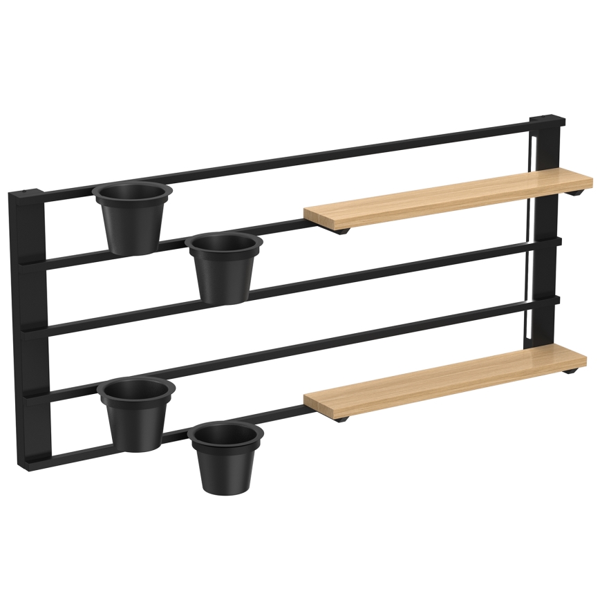 Wandplank met bloempotten en LED verlichting SHELF 50x118 cm zwart/beige/grenen