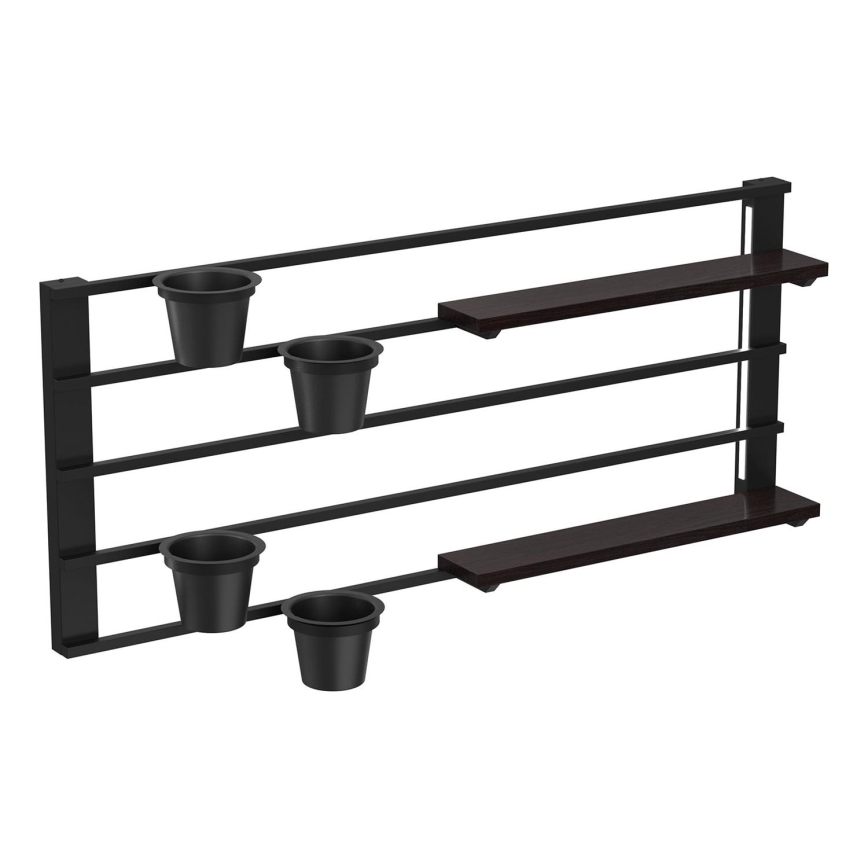 Wandplank met bloempotten en LED verlichting SHELF 50x118 cm zwart/grenen