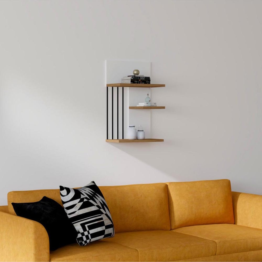 Wandplank NEZMA 60x40 cm wit/bruin/zwart