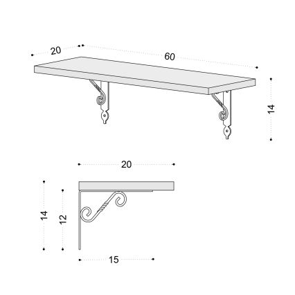Wandplank RETRO 14x60 cm wit/zwart