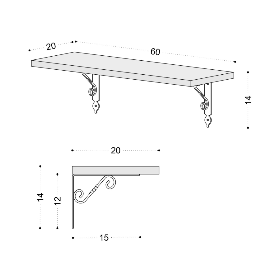 Wandplank RETRO 14x60 cm wit/zwart