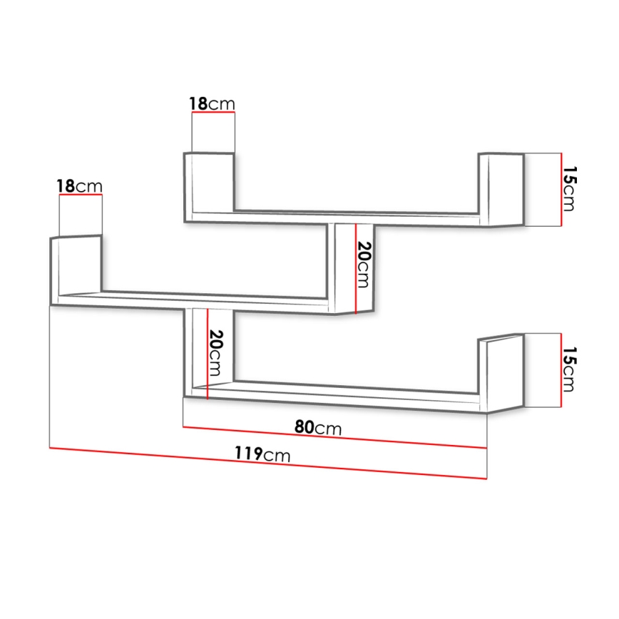 Wandplank TRIO 119x55x18 cm eik Wotan