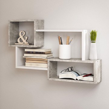 Wandplank TRIO 87x54x18 cm grijs/wit