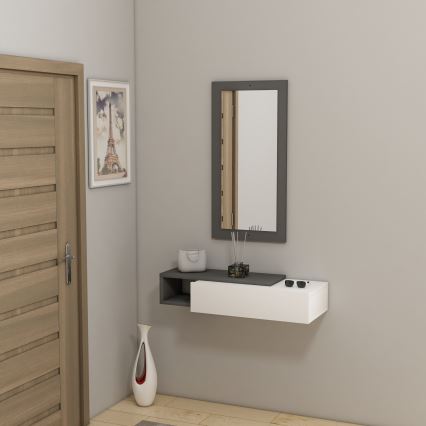 Wandplank + wall spiegel VIEN wit/antraciet
