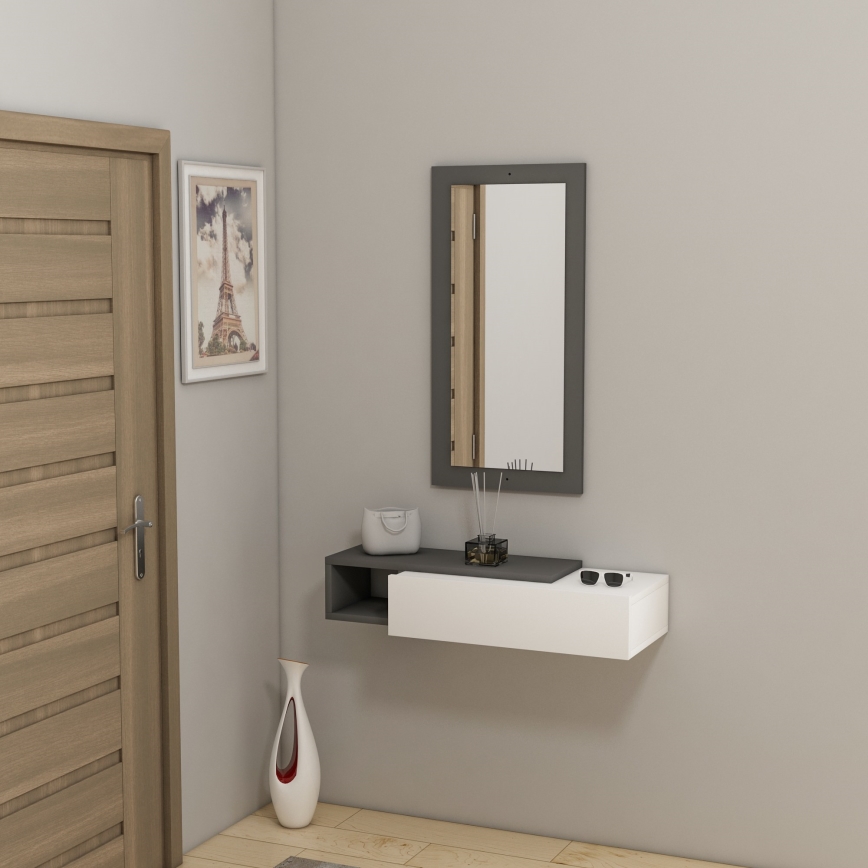 Wandplank + wall spiegel VIEN wit/antraciet
