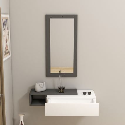 Wandplank + wall spiegel VIEN wit/antraciet