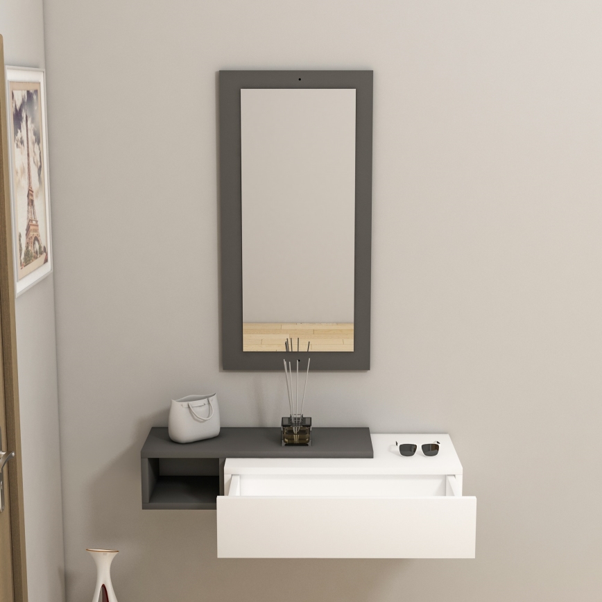Wandplank + wall spiegel VIEN wit/antraciet