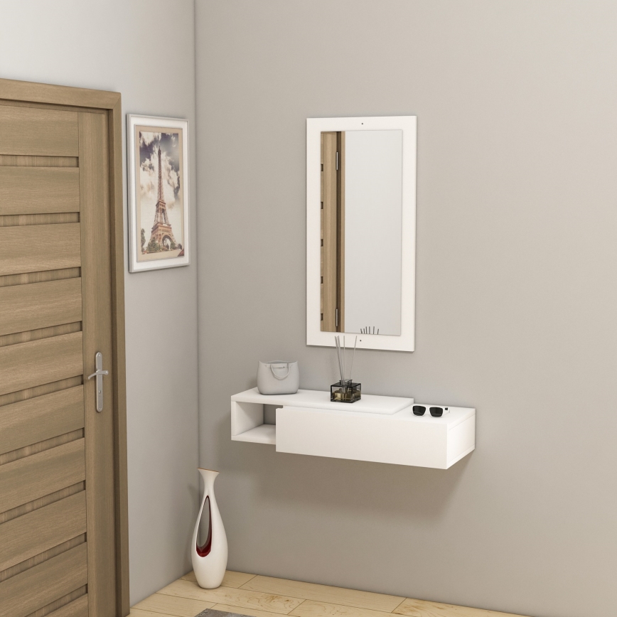 Wandplank + wall spiegel VIEN wit
