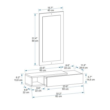 Wandplank + wall spiegel VIEN wit
