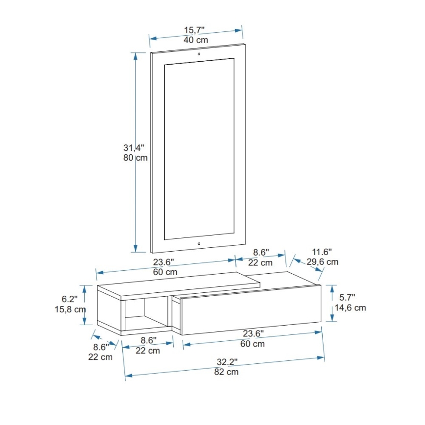Wandplank + wall spiegel VIEN wit