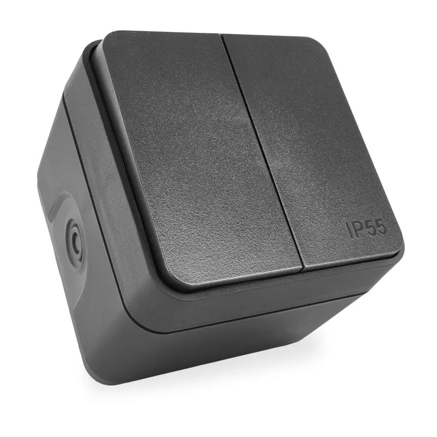 Wandschakelaar 2-knops wisselschakelaar nr. 6+6 IP55 antraciet