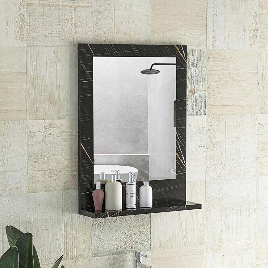Wandspiegel met plank 60x45 cm zwart
