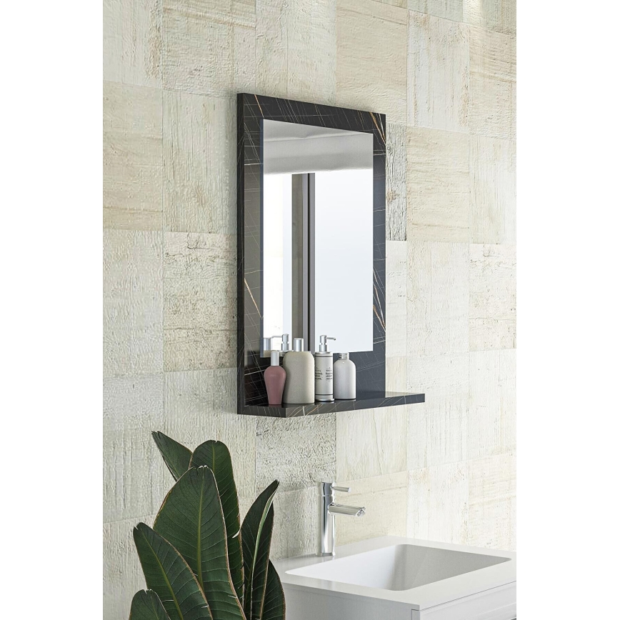 Wandspiegel met plank 60x45 cm zwart