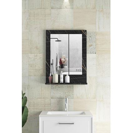 Wandspiegel met plank 60x45 cm zwart