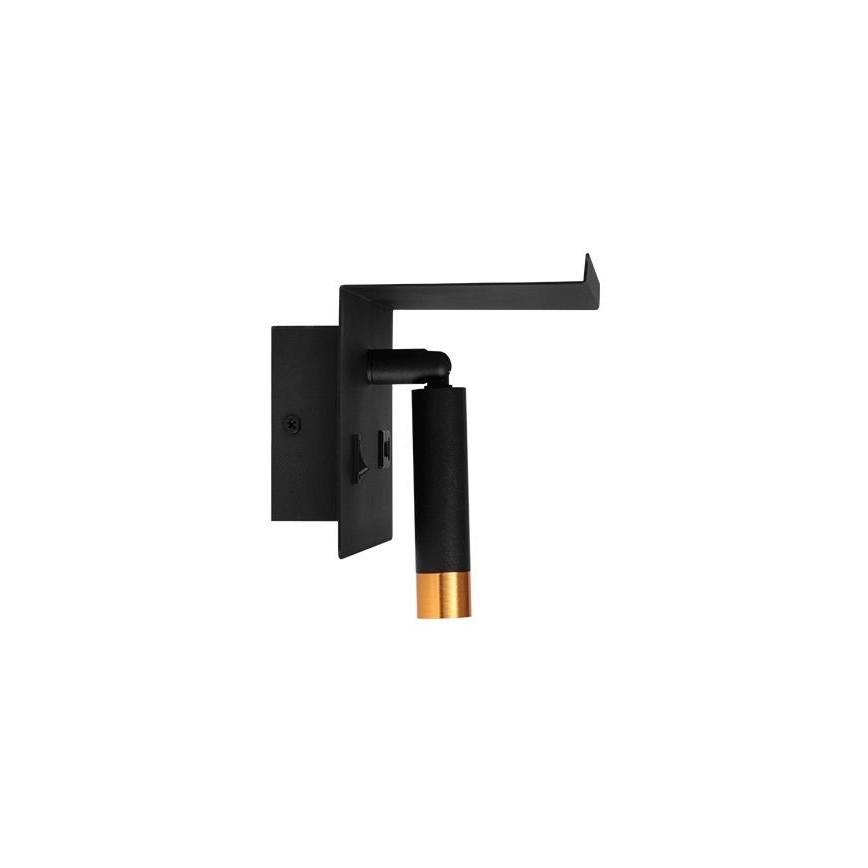 Wandspot met plank en USB oplader 1xG9/35W/230V zwart/goud