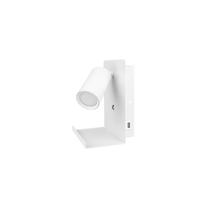 Wandspot met plank en USB oplader 1xGU10/35W/230V wit