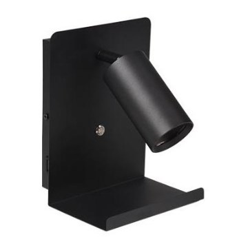Wandspot met plank en USB oplader 1xGU10/35W/230V zwart