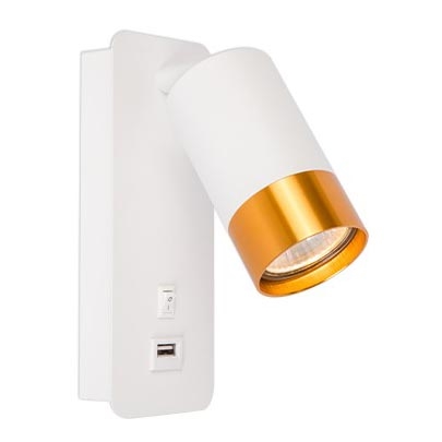 Wandspot met USB lader 1xGU10/35W/230V wit/goud