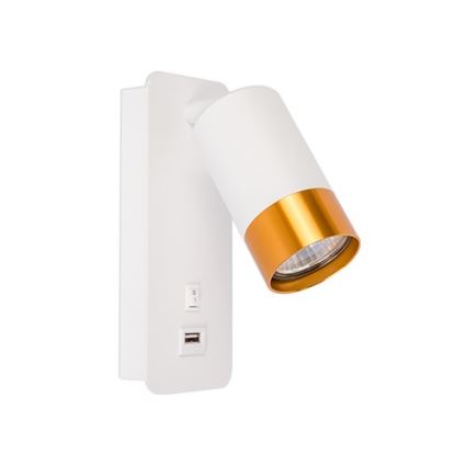 Wandspot met USB lader 1xGU10/35W/230V wit/goud