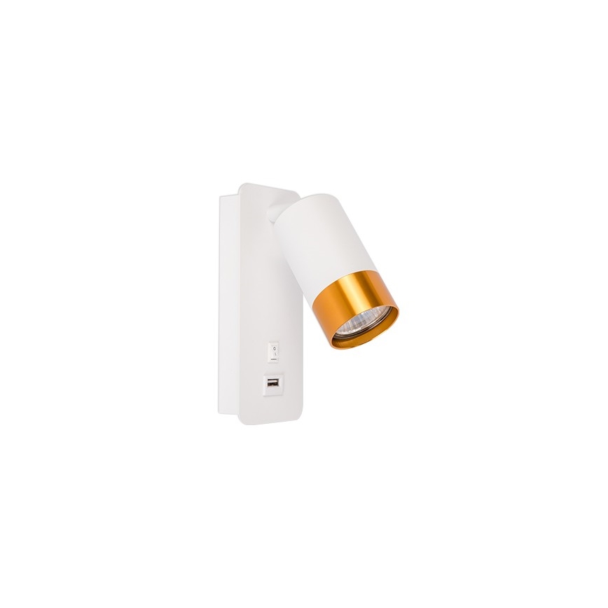 Wandspot met USB lader 1xGU10/35W/230V wit/goud
